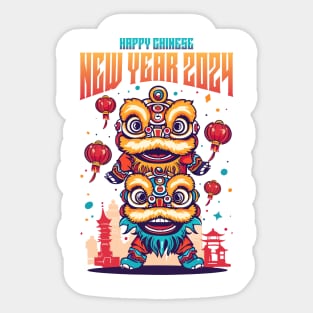 Joyful Dragon & Lion Parade: Happy Chinese New Year 2024! Sticker